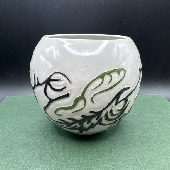Barry F. Gillen Other - Studio Art Pottery Vase BF Gillen Incised Raised Black Green Abstract Design 5"